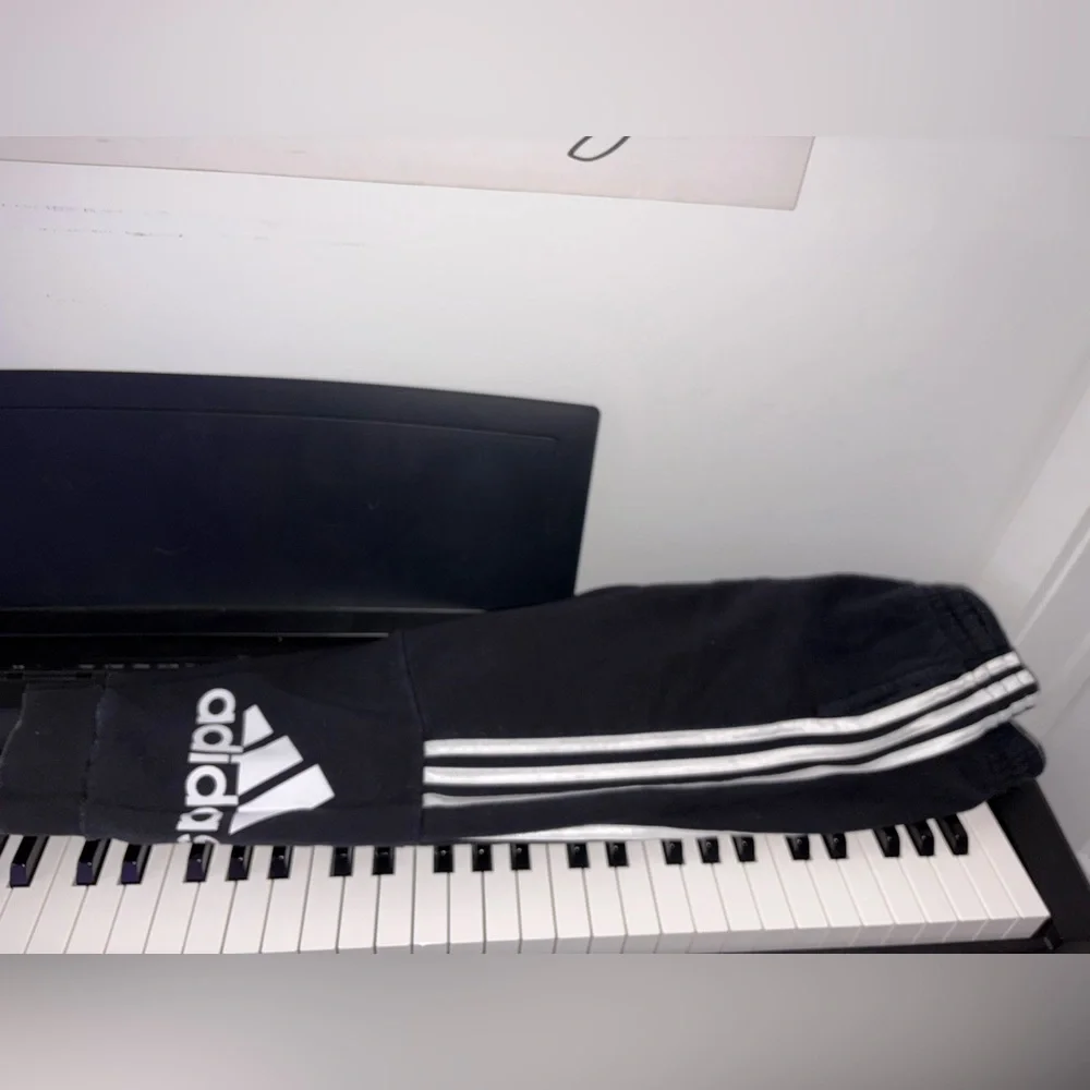 Adidas Kids Black Joggers with White Stripes Size 8 Small - Picture 3 of 9